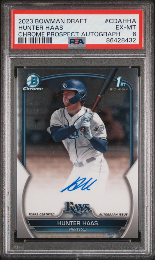 Graded 2023 Topps Bowman Draft Hunter Haas #CDAHHA Chrome Prospects Auto Rookie RC Baseball Card PSA 6