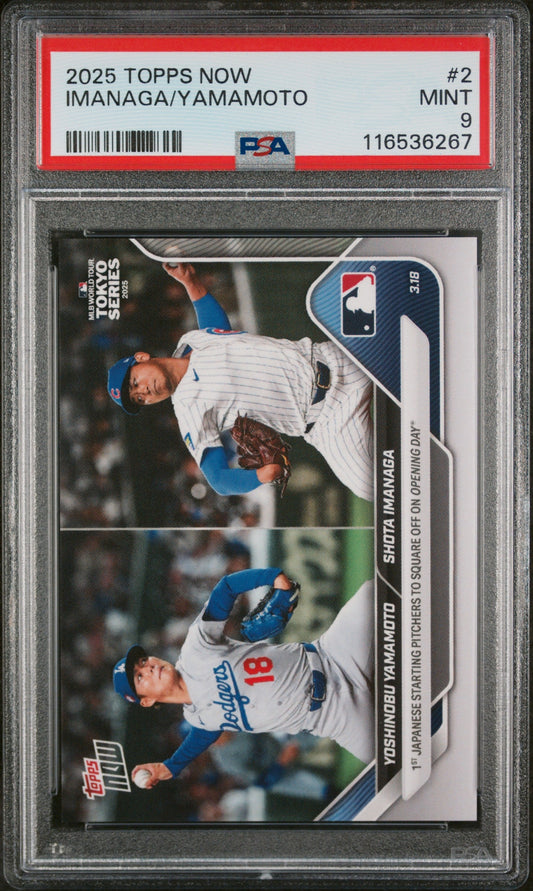 Graded 2025 Topps Now Yoshinobu Yamamoto/Shota Imanga #2 Baseball Card PSA 9 Mint
