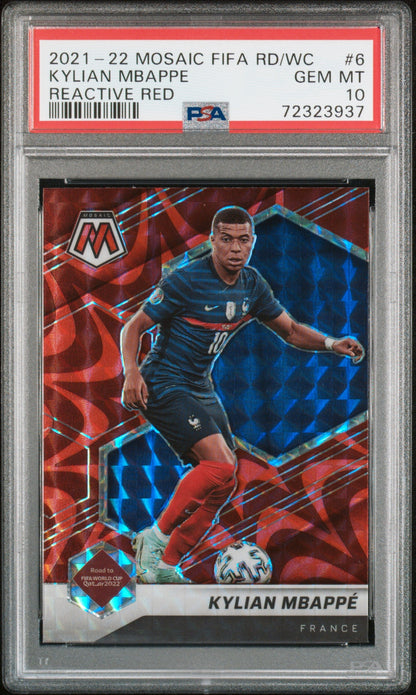 Graded 2021 Panini Mosaic FIFA Road to World Cup Kylian Mbappe #6 Reactive Red Soccer Card PSA 10 Gem Mint