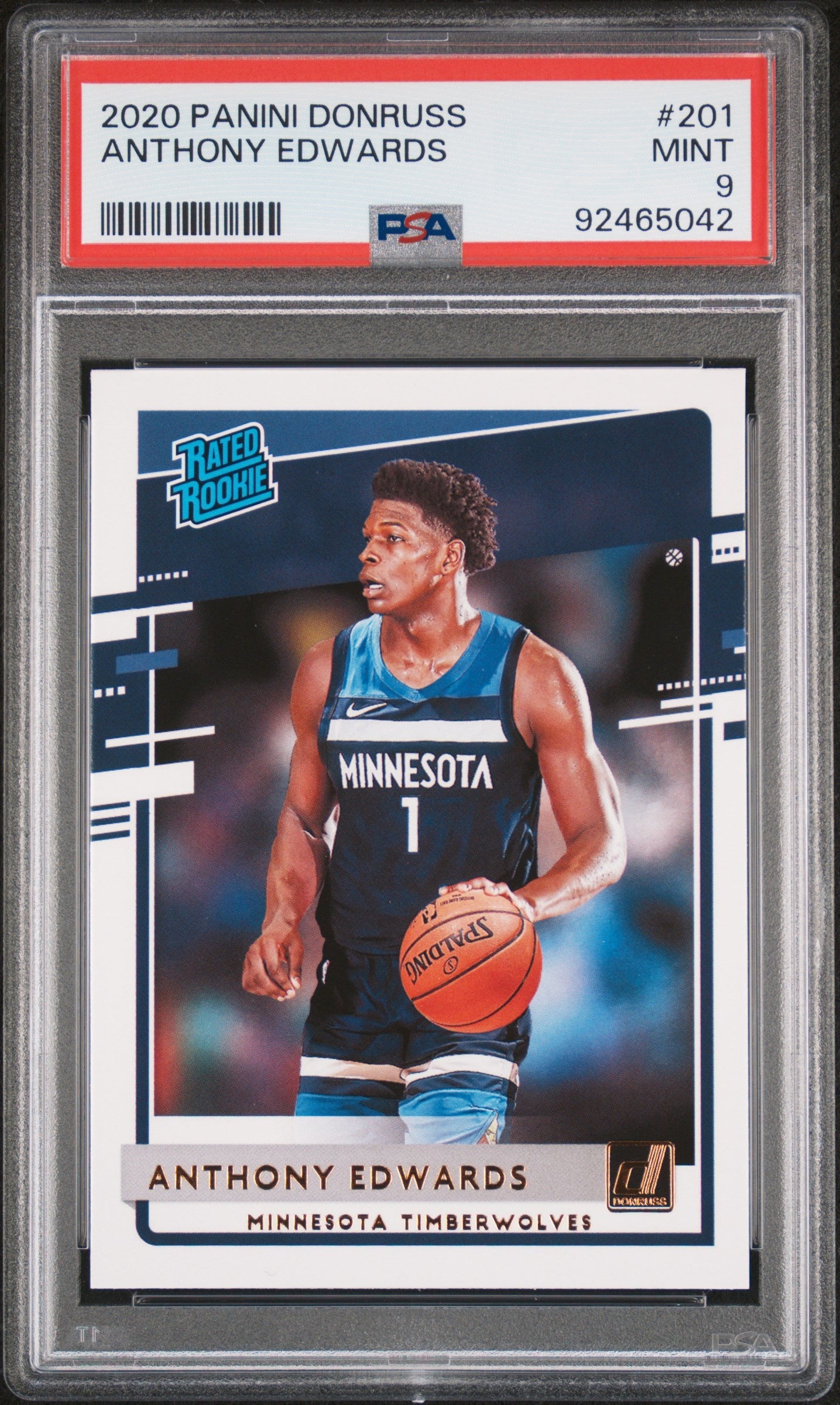 Graded 2020-21 Panini Donruss Anthony Edwards #201 Rated Rookie RC Basketball Card PSA 9 Mint