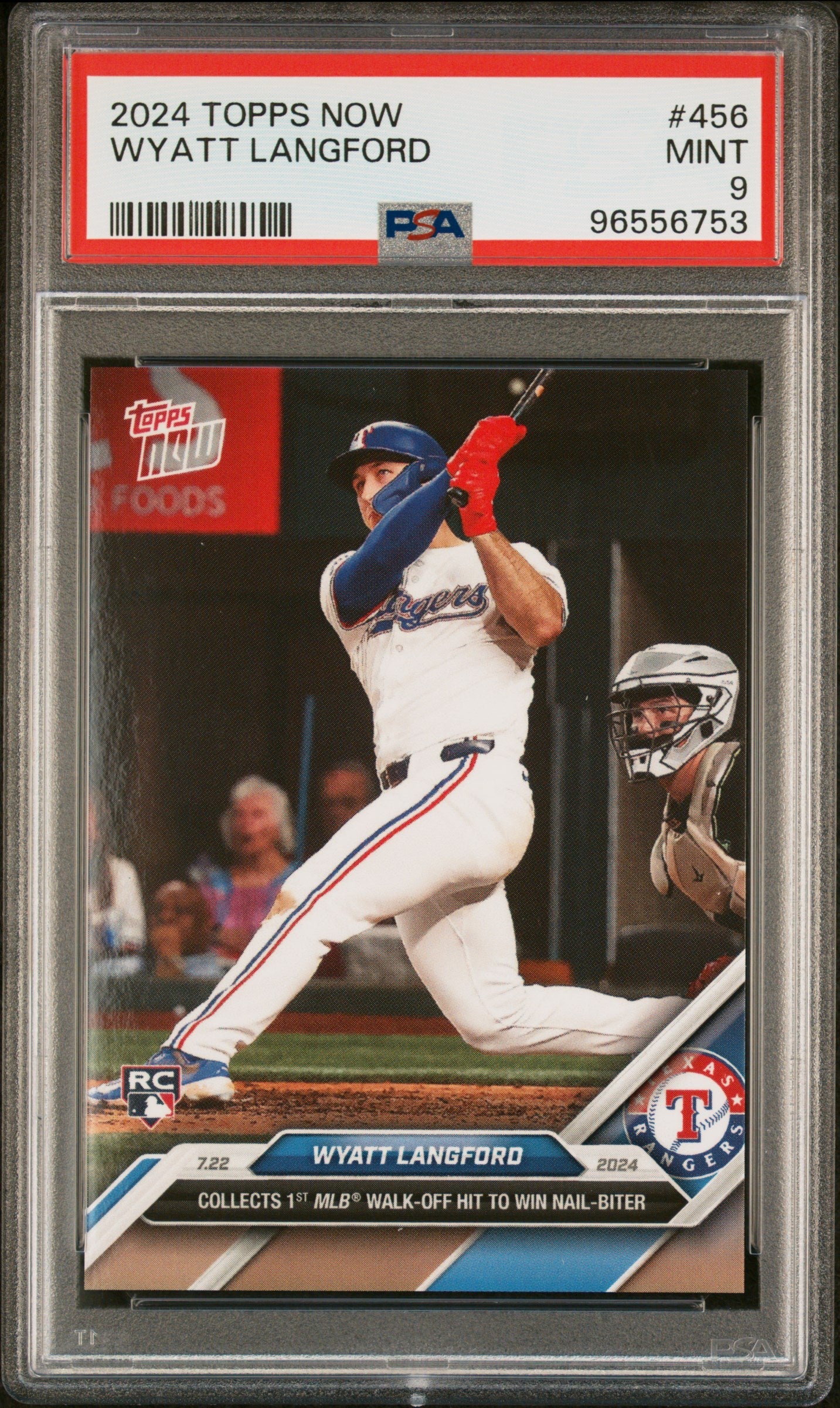 Graded 2024 Topps Now Wyatt Langford #456 Rookie RC Baseball Card PSA 9 Mint
