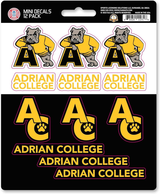 Adrian College Bulldogs 12-Piece Mini Decal Sticker Set, 5x6 Inch Sheet, Gift for football fans for any hard surfaces around home, automotive, personal items