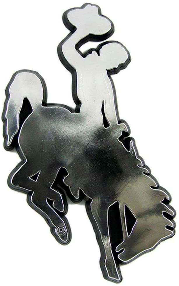 University of Wyoming Cowboys Auto Emblem, Plastic Molded, Silver Chrome Color, Raised 3D Effect, Adhesive Backing