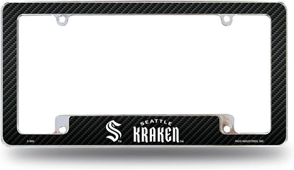 Seattle Kraken Metal License Plate Frame Chrome Tag Cover Carbon Fiber Design 6x12 Inch