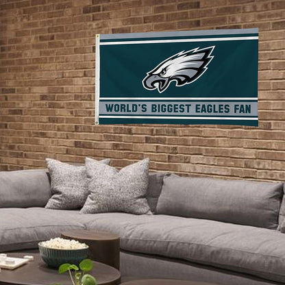Philadelphia Eagles 3x5 Feet Flag Banner, World's Biggest Fan, Metal Grommets, Single Sided, Indoor or Outdoor Use
