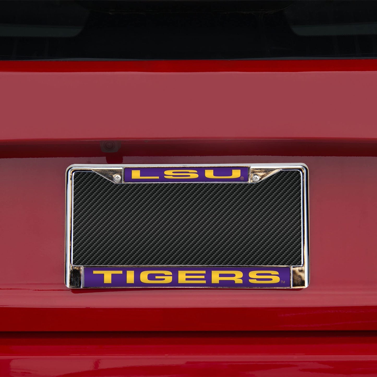 Louisiana State University Tigers LSU Metal License Plate Frame Chrome Tag Cover, Laser Acrylic Mirrored Inserts, 12x6 Inch