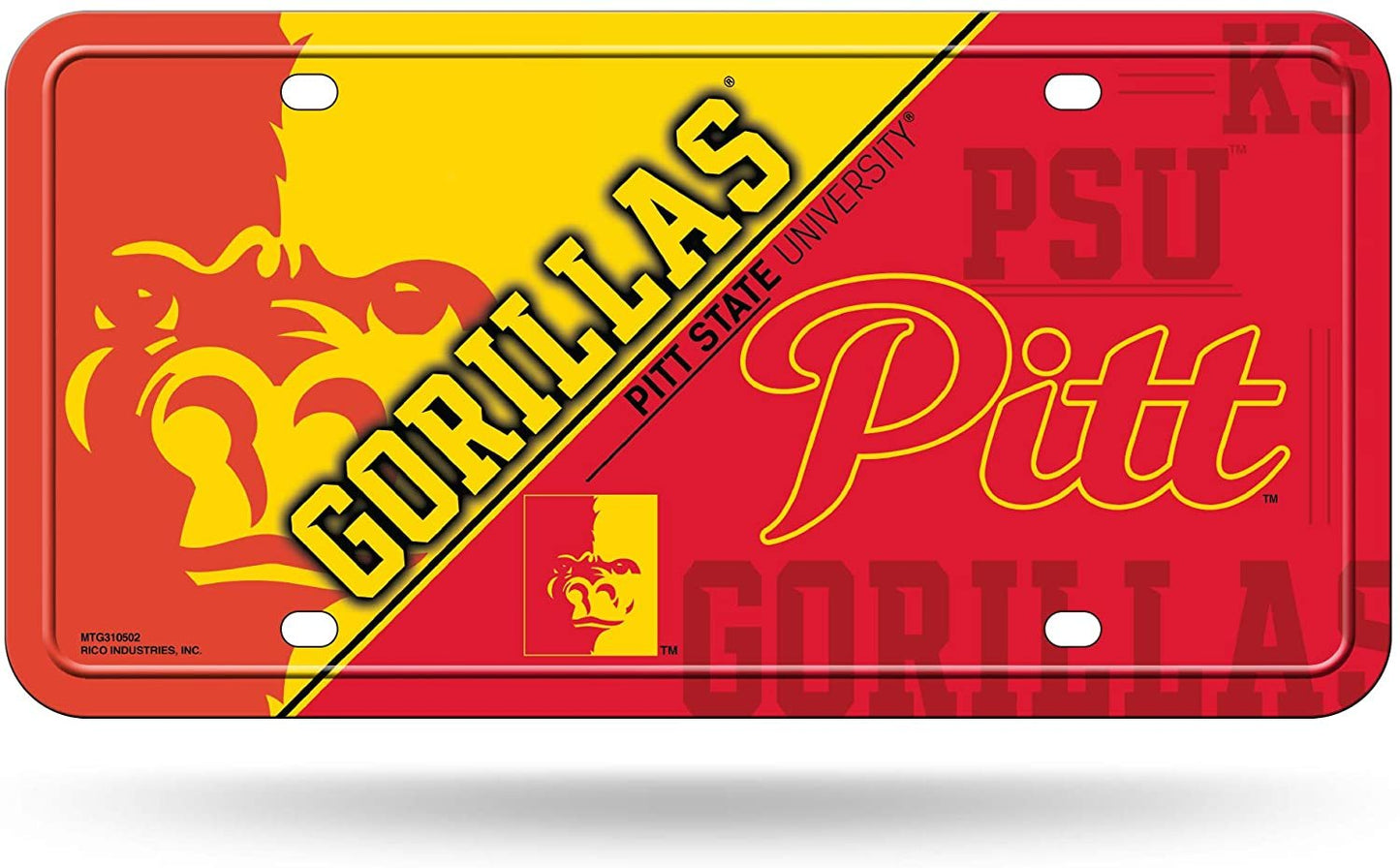 Pittsburgh State University Gorillas Metal Auto Tag License Plate, Split Design, 6x12 Inch