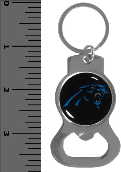 Carolina Panthers Premium Solid Metal Bottle Opener Keychain, Silver Key Ring, Team Logo