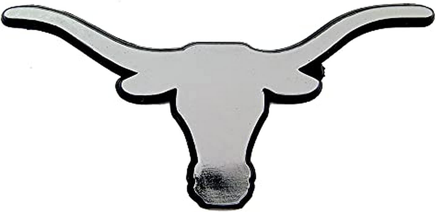 University of Texas Longhorns Silver Chrome Color Auto Emblem Molded Raised Adhesive Tape Backing
