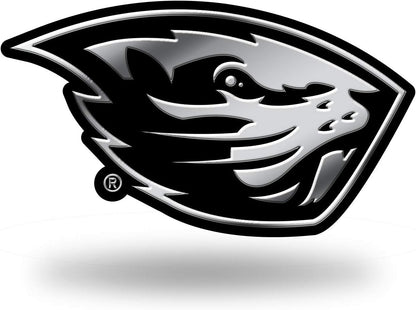 Oregon State University Beavers Auto Emblem, Silver Chrome Color, Raised Molded Plastic, Adhesive Tape Backing