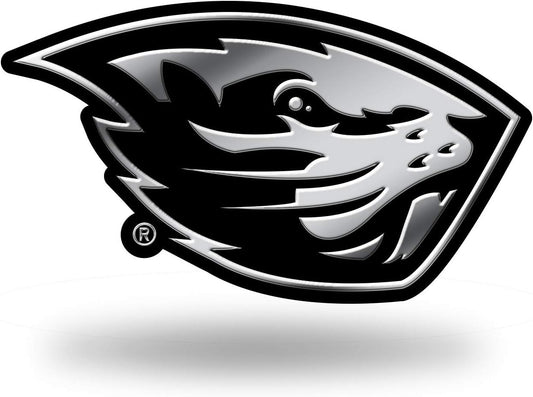 Oregon State University Beavers Auto Emblem, Silver Chrome Color, Raised Molded Plastic, Adhesive Tape Backing