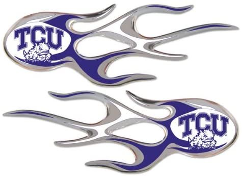 Texas Christian University Horned Frogs TCU Pair of Decal Sticker Emblem, Air Puffed Raised, Micro Flame Design, Full Adhesive Backing, 2x5 Inch Each