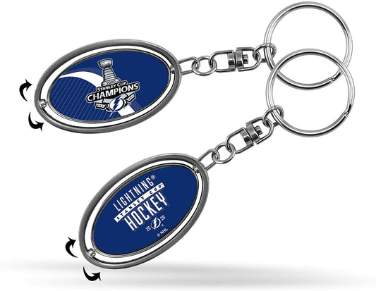 Tampa Bay Lightning Keychain 2020 Stanley Cup Champions Metal Oval 2-Sided Spinner Key Chain Hockey