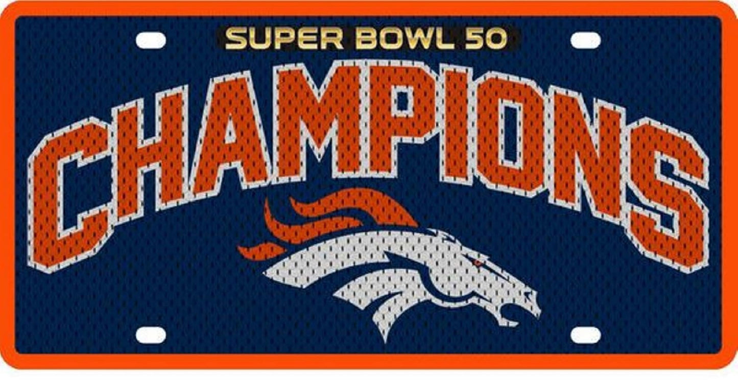 Denver Super Bowl 50 Champions Jersey Printed Acrylic License Plate Blue
