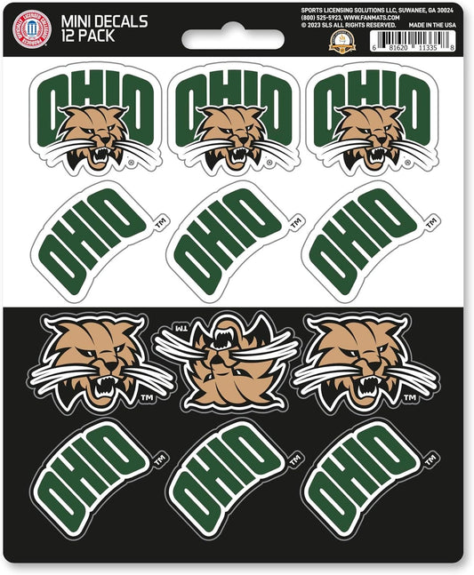 Ohio University Bobcats 12-Piece Mini Decal Sticker Set, 5x6 Inch Sheet, Gift for football fans for any hard surfaces around home, automotive, personal items