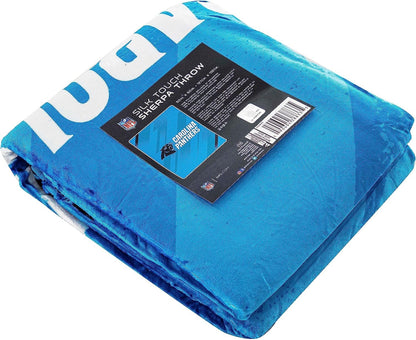 Carolina Panthers Throw Blanket, Sherpa Raschel Polyester, Silk Touch Style, Velocity Design, 50x60 Inch