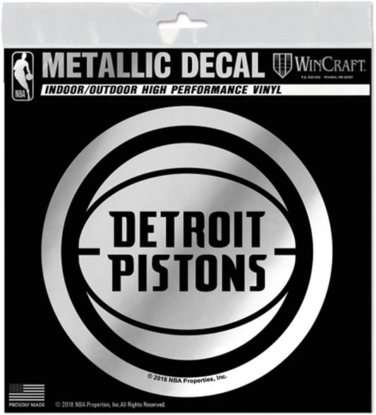 Detroit Pistons 6 Inch Decal Sticker, Metallic Chrome Shimmer Design