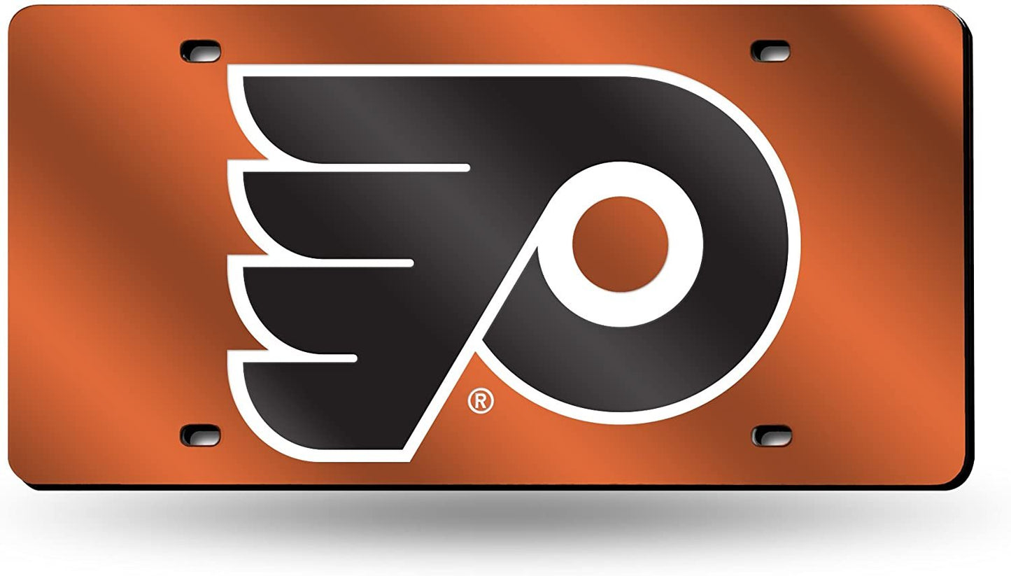 Philadelphia Flyers Premium Laser Cut Tag License Plate, Mirrored Acrylic Inlaid, Orange, 12x6 Inch
