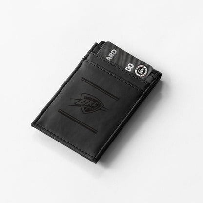 Oklahoma City Thunder Premium Black Leather Wallet, Front Pocket Magnetic Money Clip, Laser Engraved, Vegan