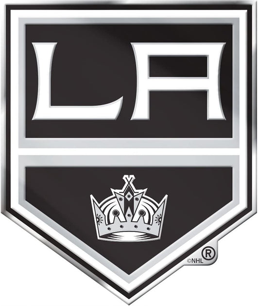 Los Angeles Kings Auto Emblem, Aluminum Metal, Embossed Team Color, Raised Decal Sticker, Full Adhesive Backing
