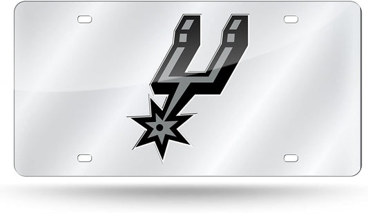 San Antonio Spurs Premium Laser Cut Tag License Plate, Mirrored Acrylic Inlaid, 12x6 Inch