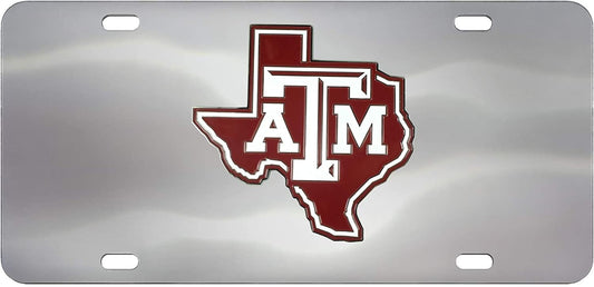 Texas A&M University Aggies License Plate Tag, Premium Stainless Steel Diecast, Chrome, Raised Solid Metal Color Emblem, 6x12 Inch