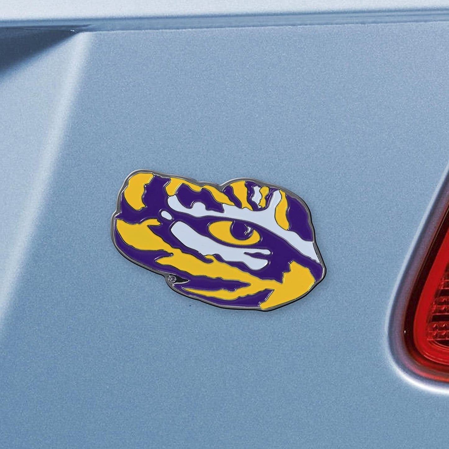 Louisiana State University LSU Tigers Premium Solid Metal Raised Auto Emblem, Team Color, Shape Cut, Adhesive Backing