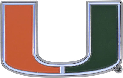 University of Miami Hurricanes Premium Solid Metal Raised Auto Emblem, Shape Cut, Adhesive Backing