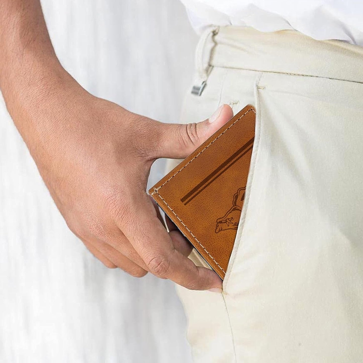 NCAA Arkansas Razorbacks Men’s Front ID Pocket Brown Wallet- Premium 8 Pocket Laser-Engraved Team Logo on Vegan Leather- Minimalist Design, Credit Card Holder- Ideal for Travel or Men’s Gift