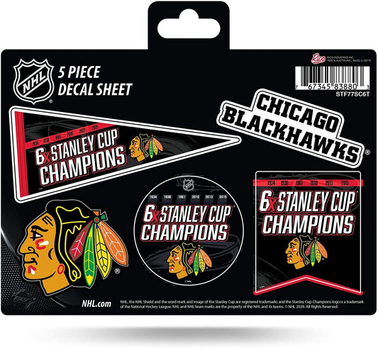 Blackhawks Decal Sticker 6X Time Champions 5 Piece Multi Sheet Flat Vinyl Emblem Hockey
