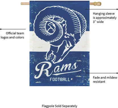 Los Angeles Rams Premium House Flag Banner, Double Sided, Retro Vintage Style, Linen, 28x44 Inch
