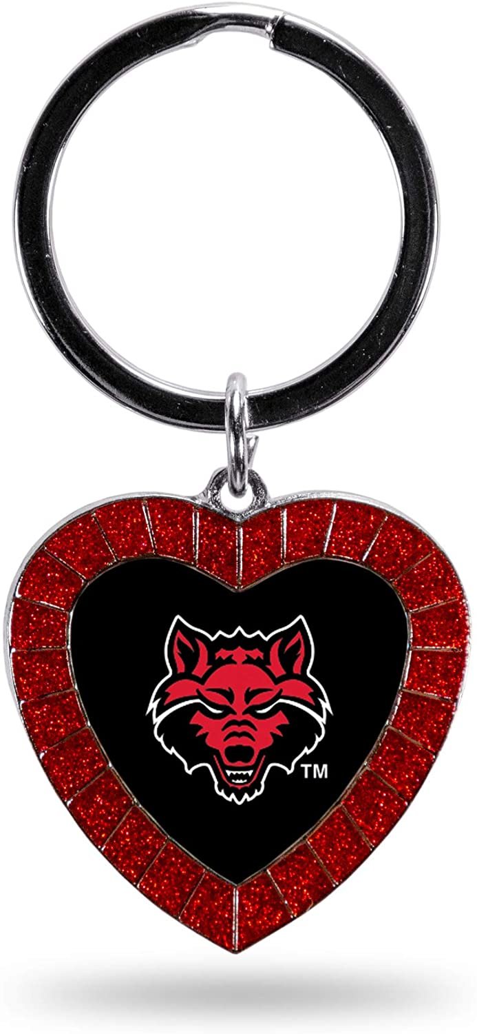 NCAA Arkansas State Red Wolves NCAA Rhinestone Heart Colored Keychain, Red, 3-inches in length