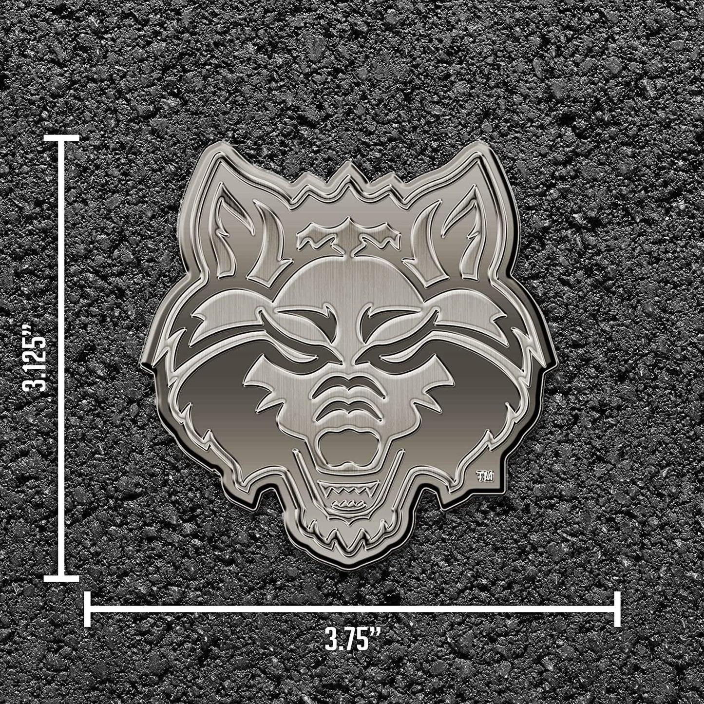 Arkansas State University Red Wolves Solid Metal Auto Emblem Antique Nickel for Car/Truck/SUV