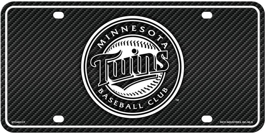 Minnesota Twins Metal Auto Tag License Plate, Carbon Fiber Design, 6x12 Inch