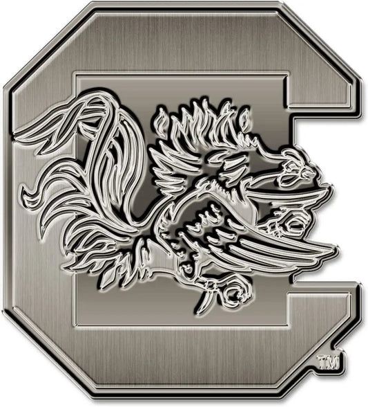 University of South Carolina Gamecocks Solid Metal Auto Emblem Antique Nickel for Car/Truck/SUV