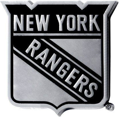 New York Rangers Premium Solid Metal Raised Auto Emblem, Shape Cut, Adhesive Backing