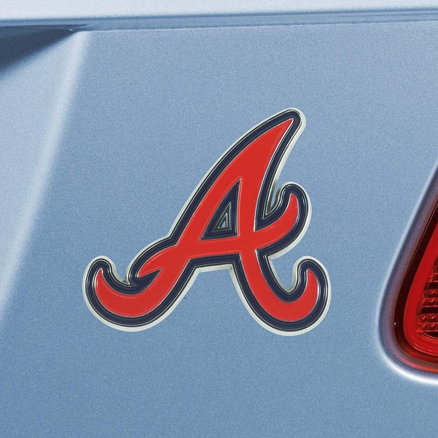 Atlanta Braves Solid Metal Color Raised Auto Emblem, Adhesive Tape Backing