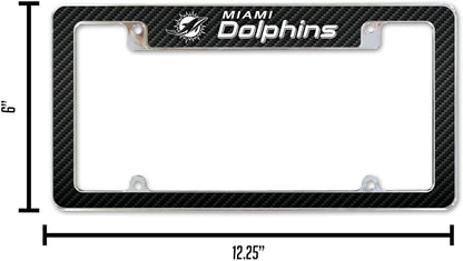 Miami Dolphins Metal License Plate Frame Chrome Tag Cover, 12x6 Inch
