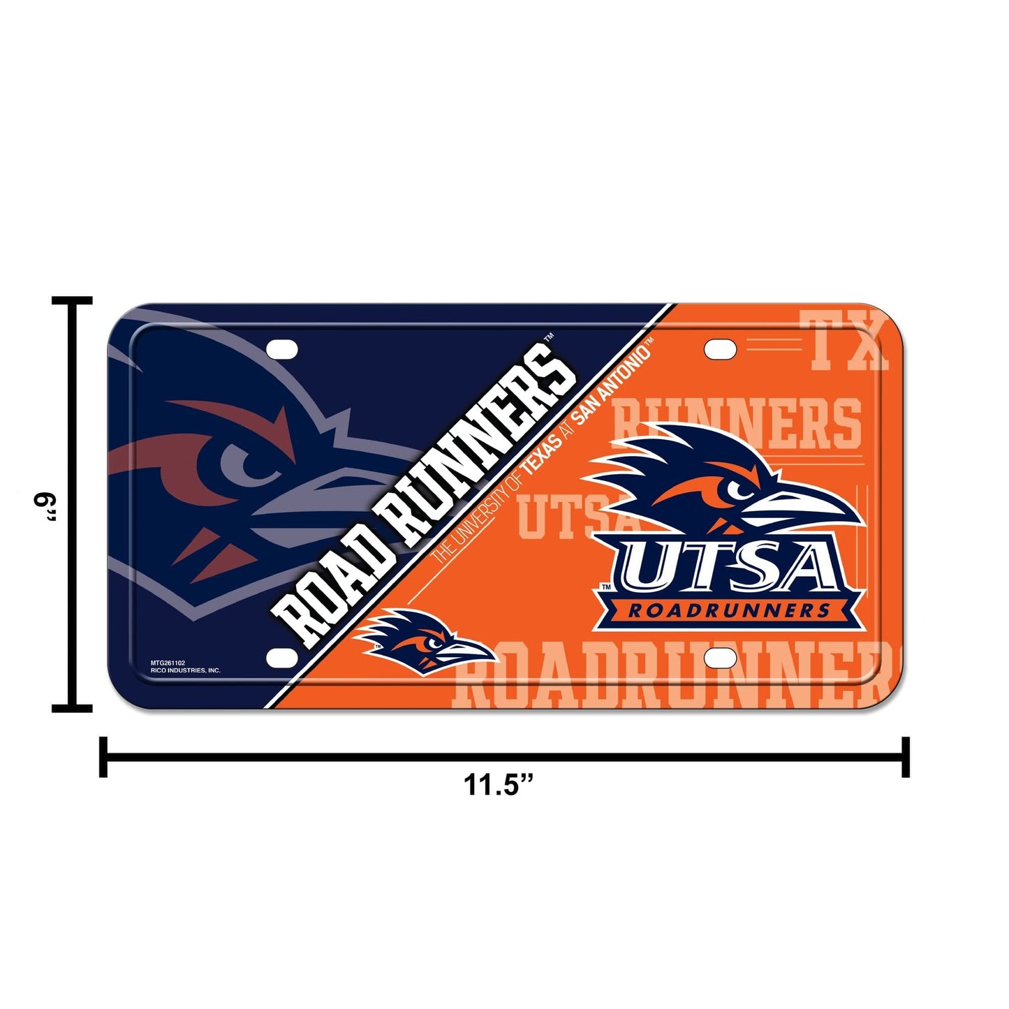 University of Texas San Antonio Roadrunners UTSA Premium Metal Auto Tag License Plate, Split Logo Design, 12x6 Inch