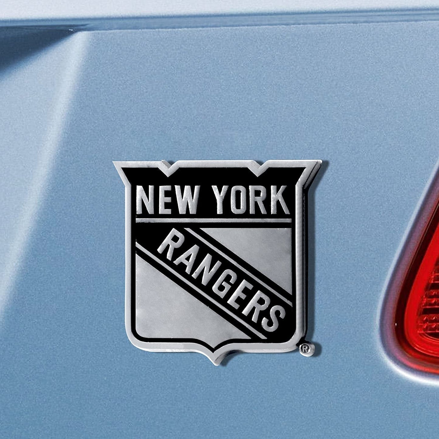 New York Rangers Premium Solid Metal Raised Auto Emblem, Shape Cut, Adhesive Backing