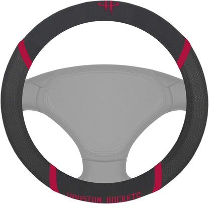 Houston Rockets Steering Wheel Cover Premium Embroidered Black 15 Inch