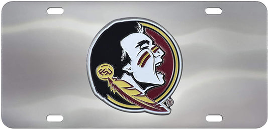 Florida State University Seminoles License Plate Tag, Premium Stainless Steel Diecast, Chrome, Raised Solid Metal Color Emblem, 6x12 Inch