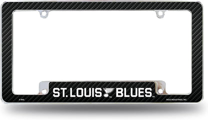 St Louis Blues Metal License Plate Frame Chrome Tag Cover Carbon Fiber Design 6x12 Inch