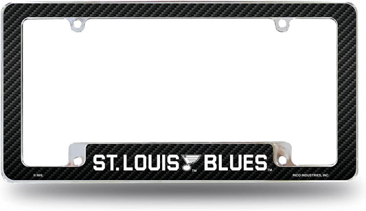 St Louis Blues Metal License Plate Frame Chrome Tag Cover Carbon Fiber Design 6x12 Inch