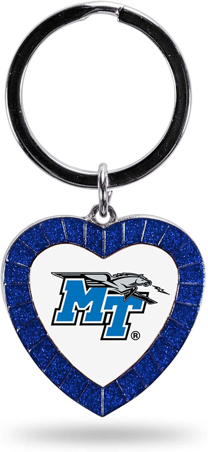 NCAA Middle Tennessee Blue Raiders NCAA Rhinestone Heart Colored Keychain, Royal, 3-inches in length