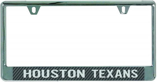 Houston Texans Chrome Metal License Plate Frame Tag Cover, Carbon Fiber Design, Acrylic Laser Inserts, 6x12 Inch