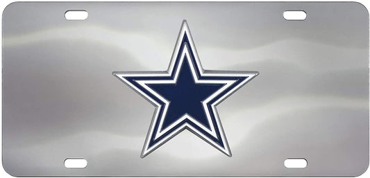 Dallas Cowboys License Plate Tag, Premium Stainless Steel Diecast, Chrome, Raised Solid Metal Color Emblem, 6x12 Inch