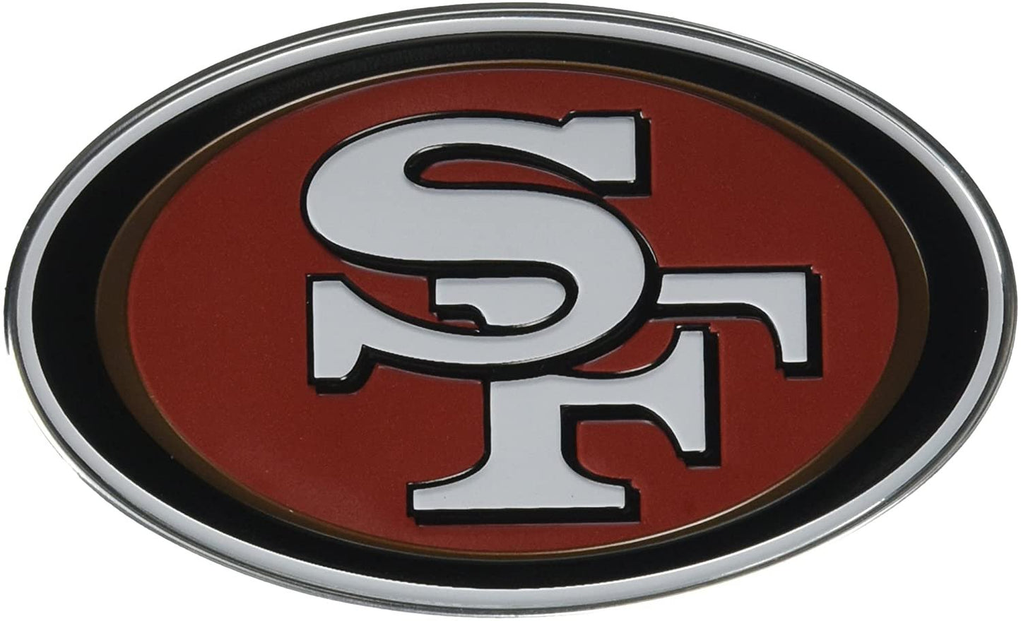 San Francisco 49ers Auto Emblem, Aluminum Metal, Embossed Team Color, Raised Decal Sticker, Full Adhesive Backing