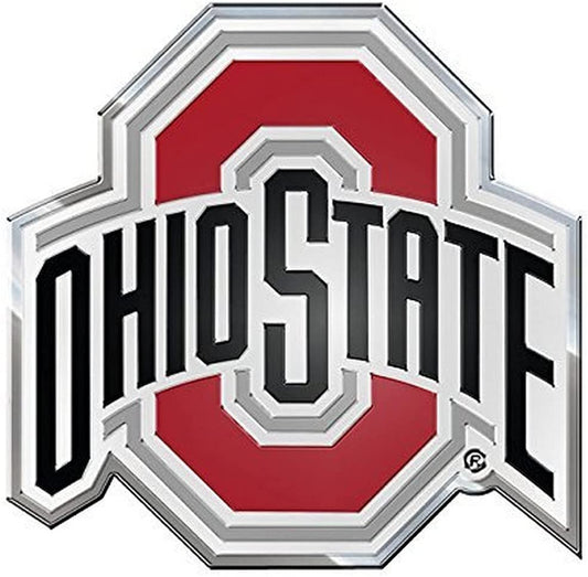 Ohio State University Buckeyes Auto Emblem, Aluminum Metal, Embossed Team Color, Raised Decal Sticker, Full Adhesive Backing