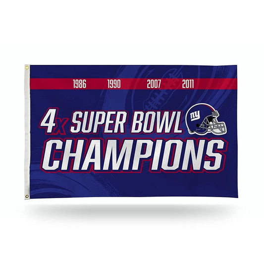 New York Giants 4-Time Super Bowl Champions Premium 3x5 Feet Flag Banner, Metal Grommets, Outdoor Indoor Use, Single Sided